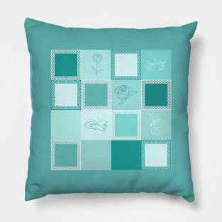 pattern of squares framed with lace, roses ornaments Pillow