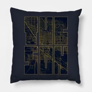 Tucson, USA City Map Typography - Gold Art Deco Pillow