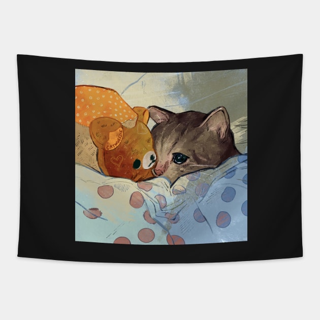 kitty bedtime (bad day) Tapestry by gristiannn