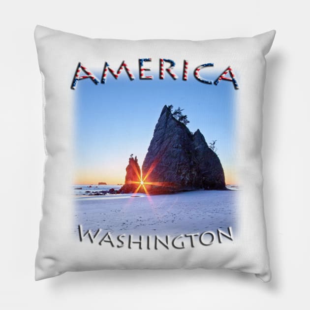 America - Washington - Rialto Beach sunset Pillow by TouristMerch