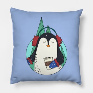 Cute Christmas Penguin Illustration // Festive Animal Cartoon Pillow