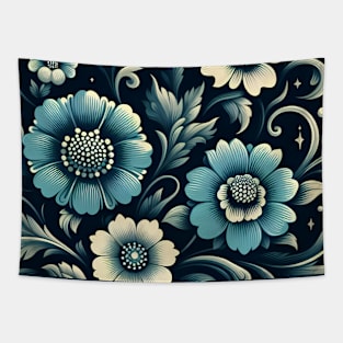 Teal Floral Illustration Tapestry