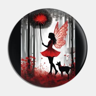Enchanting Moments: Girl in Red with Giant Dandelion and Furry Friend Pin