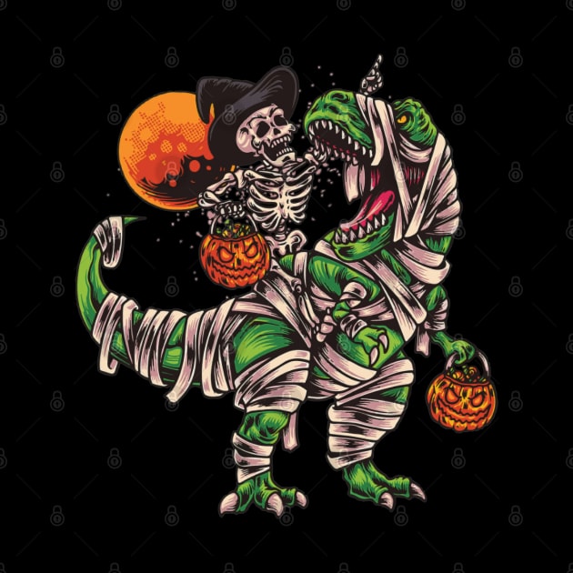 Halloween Skeleton Riding Dinosaur by the.happynista