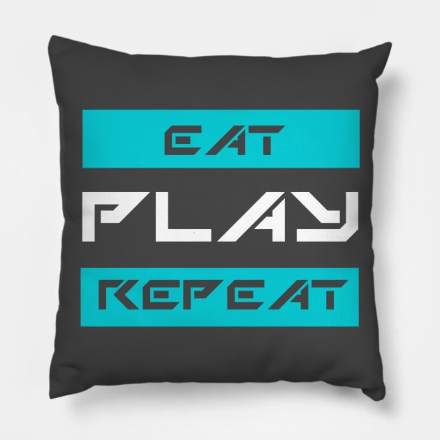 eat play repeat Pillow by k4k7uz