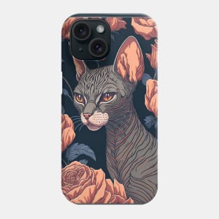 Сats. Donskoy sphinx, canadian sphynx, illustration, vector style (grey version) Phone Case