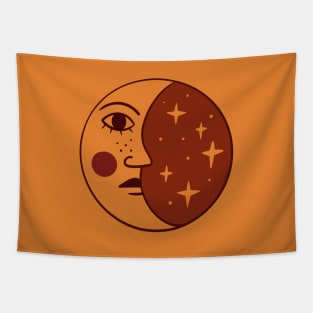 Celestial Moon Face and stars illustration Tapestry