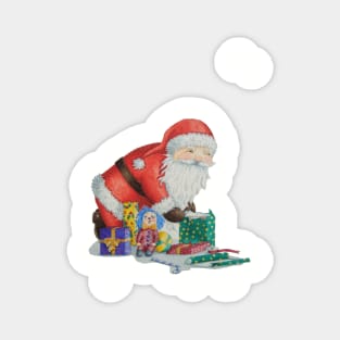 Cute santa with toys wrapping gifts for christmas Magnet