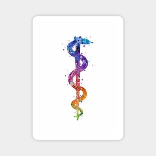 Rod of Asclepius Colorful Watercolor Pharmacy Art Magnet