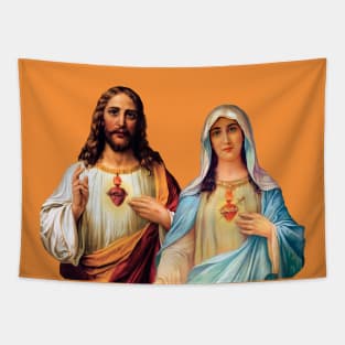 Sacred and Immaculate Heart Jesus and Mary together Tapestry