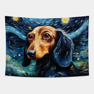 Black Dachshund in Starry Night style Tapestry