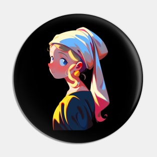 Girl with Earring T-shirt Color Background Pin