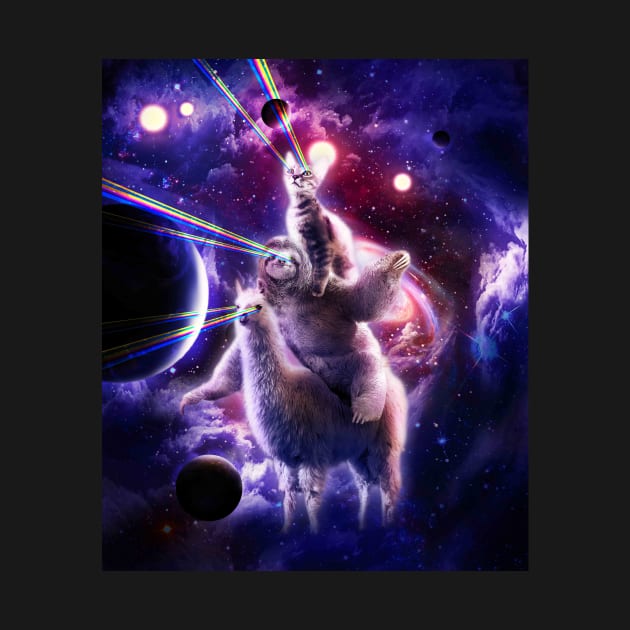 Laser Eyes Space Cat Riding Sloth Llama - Rainbow by Random Galaxy