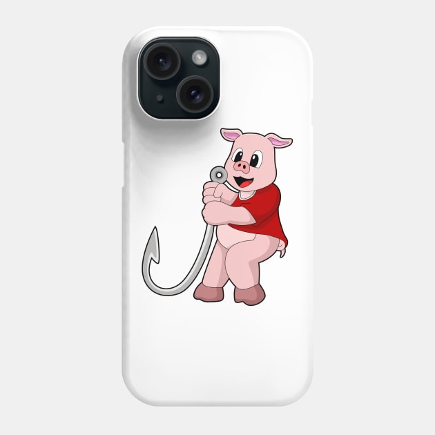 Pig at Fishing with Fish hook Phone Case by Markus Schnabel