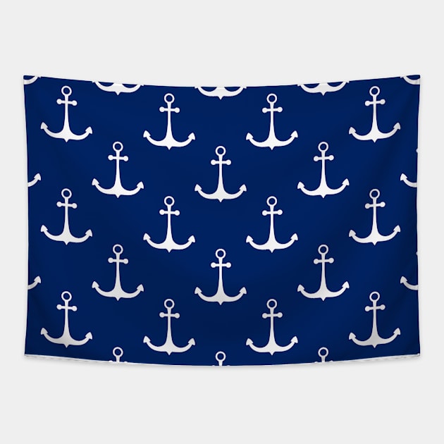 Navy Blue Nautical Anchor Pattern Tapestry by NewburyBoutique