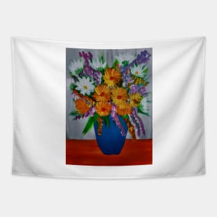 A lovely boutique of flowers in a blue vase Tapestry