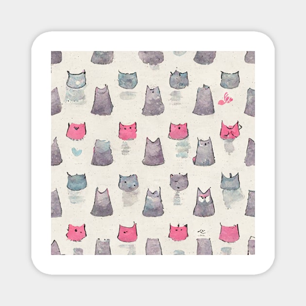 Stylized Pink and Grey Cats Magnet by AntielARt