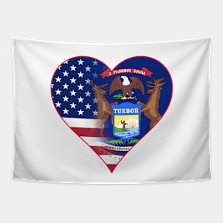 State of Michigan Flag and American Flag Fusion Design Tapestry