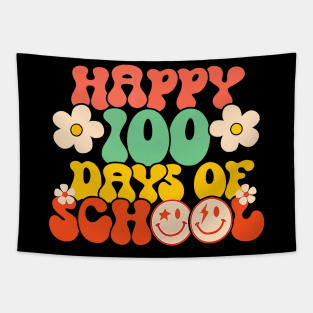 Happy 100th Day Of School Teacher Kids Retro Groovy 100 Days Tapestry