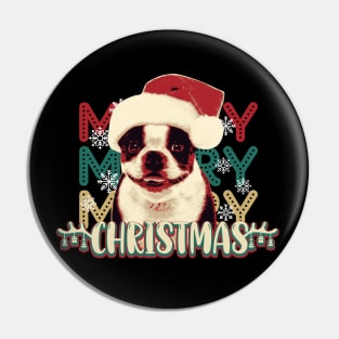 Cute Boston Terrier Merry Christmas Pin