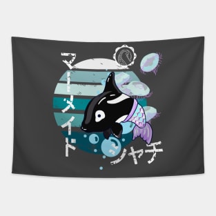 Cute Kawaii Orca with Mermaid Tail Tapestry