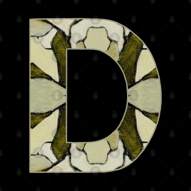 Letter D Monogram Initial Olive Green Pearl White Aesthetic Abstract Pattern Painting On Canvas by Go Abstract Art
