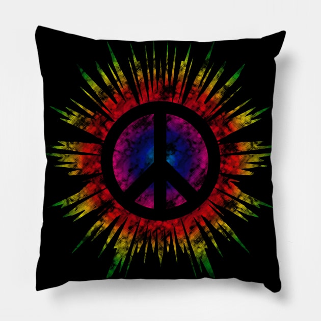 Reggae Tie Dye Peace Sign Pillow by MisfitInVisual