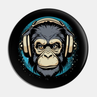 Chimp with Headphone - For Musicians and Zoologists Pin