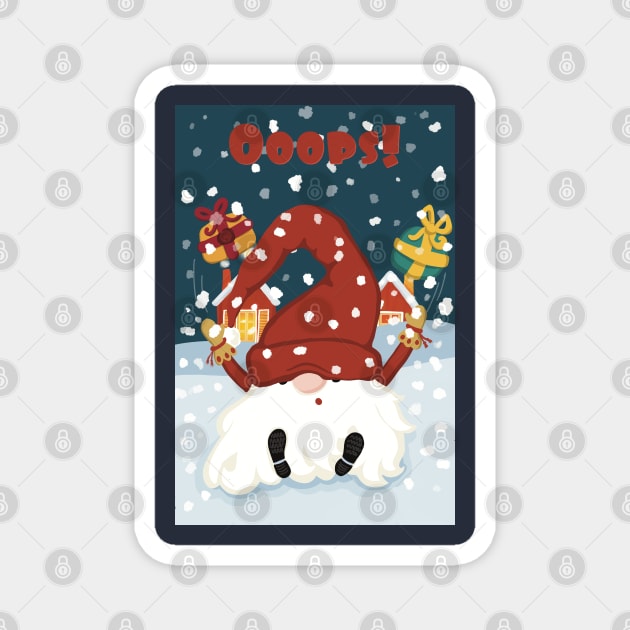 Ooops! Santa falling in the snow when bringing out the presents. Winternight. Magnet by marina63