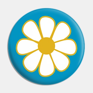 Big Daisy - Retro Flower in Mustard and White on Teal Blue Pin