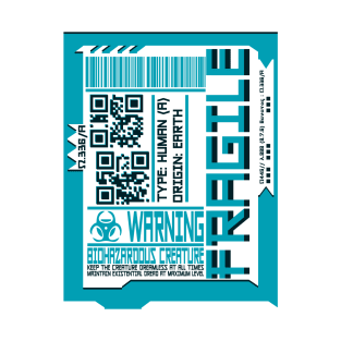 CYAN FRAGILE Cyberpunk Inspired Human Shipping Label T-Shirt T-Shirt