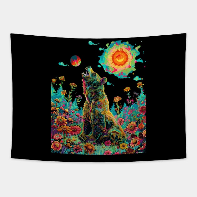 Grizzly Bear Roles Tapestry by skeleton sitting chained