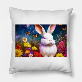 bunny  flower bush Pillow