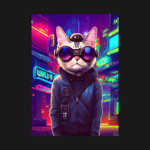 Techno Cat In Japan Neon City Techno Cat TShirt TeePublic