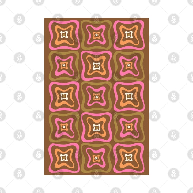 Retro Groovy Pattern Pink, Orange, Brown, Cream 2 by tramasdesign