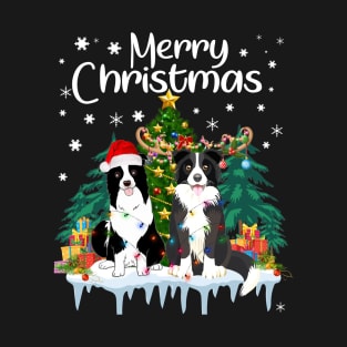 Border Collie Christmas Lights Funny Dog Matching Family T-Shirt