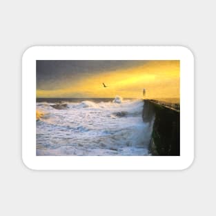 Tynemouth Pier storm in the style of Cezanne Magnet