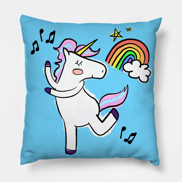 Dancing Unicorn Pillow by audistry