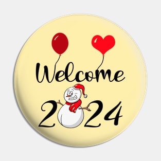 Welcome 2024, Happy New Year 2024, Funny Snowman Design Pin