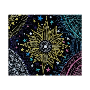 Cute Stars & Pretty Sun Mandala Doodles in a Magical Galaxy T-Shirt