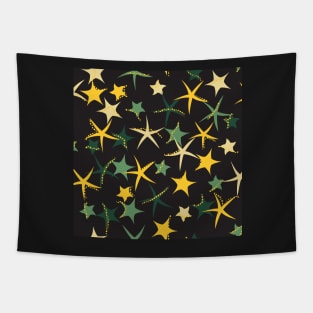 Starfish galaxy in sage green, golden yelllow, forest green and pale cream Tapestry