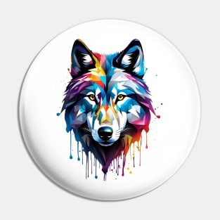 Wolf Head Dripping Rainbow Graffiti Pin