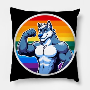 LGBTQ Flexing Pride Wolf Art Pillow