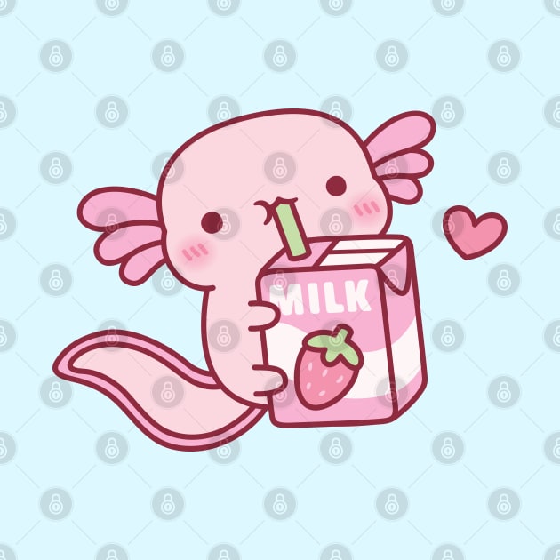 Cute Axolotl Drinking Strawberry Milk by rustydoodle