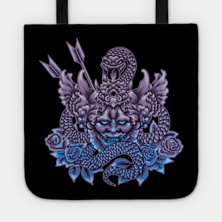 Hannya Mask with snake and floral ornament Tote