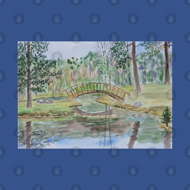 A pond with a bridge by Anton Liachovic