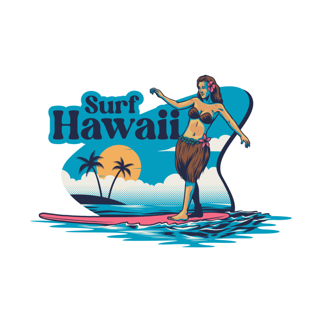 Surf Hawaii // Vintage Hawaiian Hula Dancer on a Surfboard by SLAG_Creative