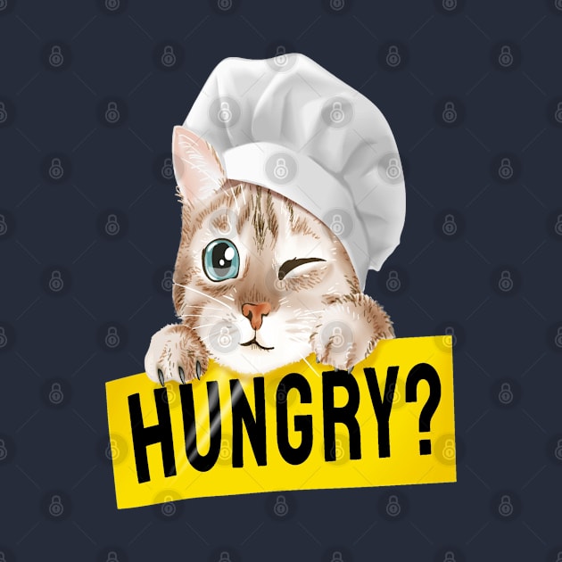 Cat in Chef hat Holding hungry sign by stark.shop