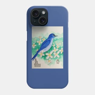 Idaho state bird and flower, the mountain bluebird and syringa Phone Case