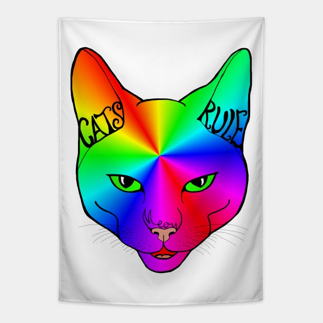 Cats Rule Rainbow Meow Tapestry by Art by Deborah Camp